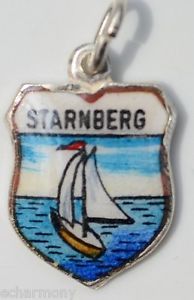 Starnberg Bavaria GERMANY Sailboat Vintage Silver Enamel Travel Shield Charm